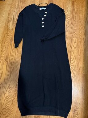 Black Long Sleeve Knit Dress with Button Detail